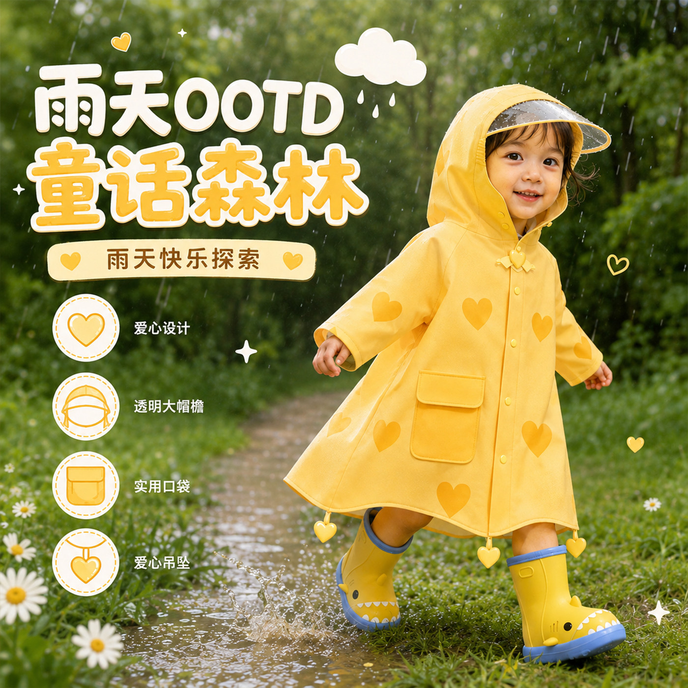 儿童雨衣男童女孩幼儿园2岁宝宝小学生上学专用长款带书包位雨披