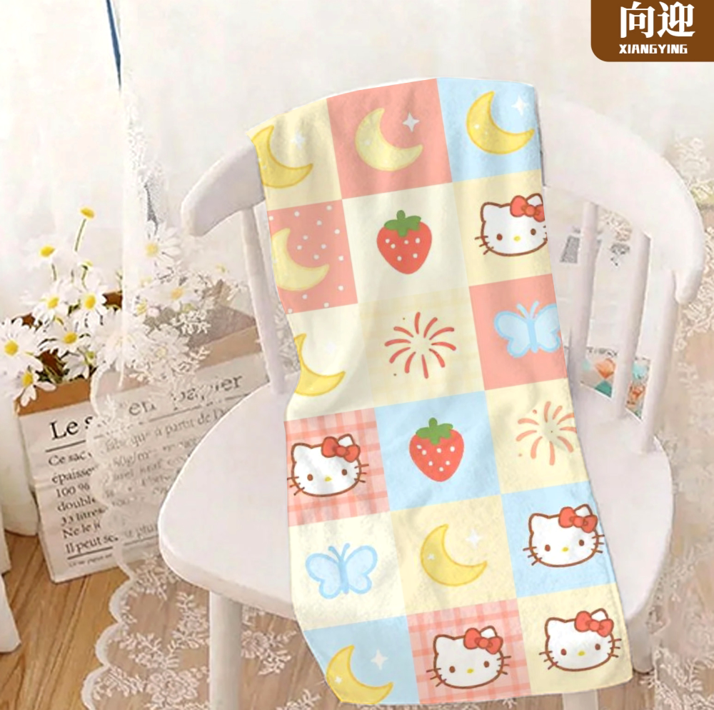 向迎沙滩巾HelloKitty格纹拼接浴