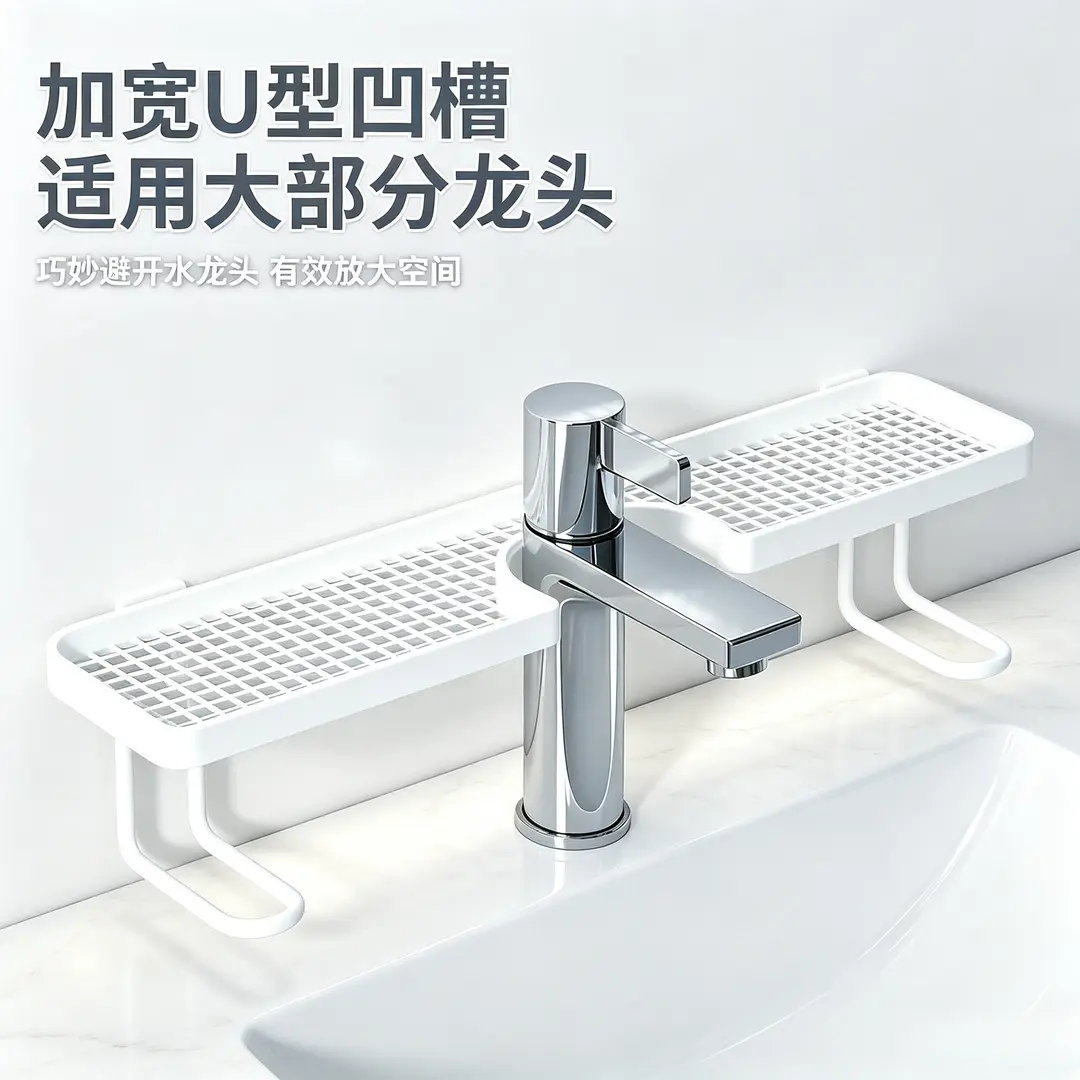 立式水龙头置物架家用卫生间浴室免打孔洗漱台收纳架化妆品整理架