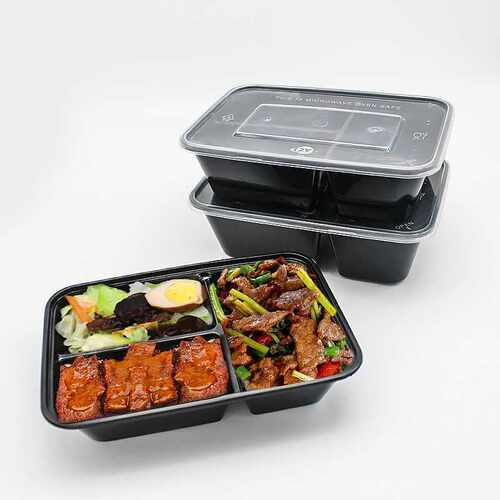 5ZW一次性长方形餐盒625三格500二格透明黑色饭盒650双格分格打包