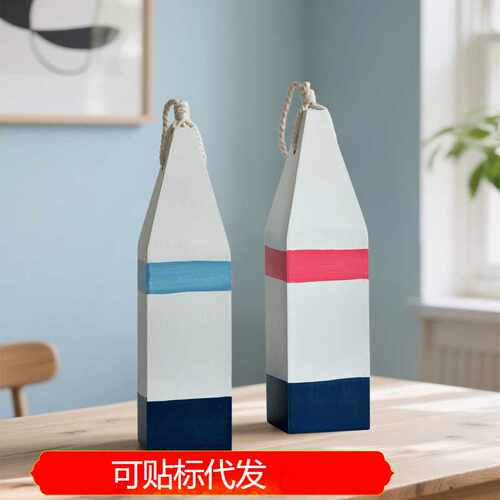 渔浮鱼标创意装饰摄影布景地中海风格摆件搁板鱼网挂饰木质浮子
