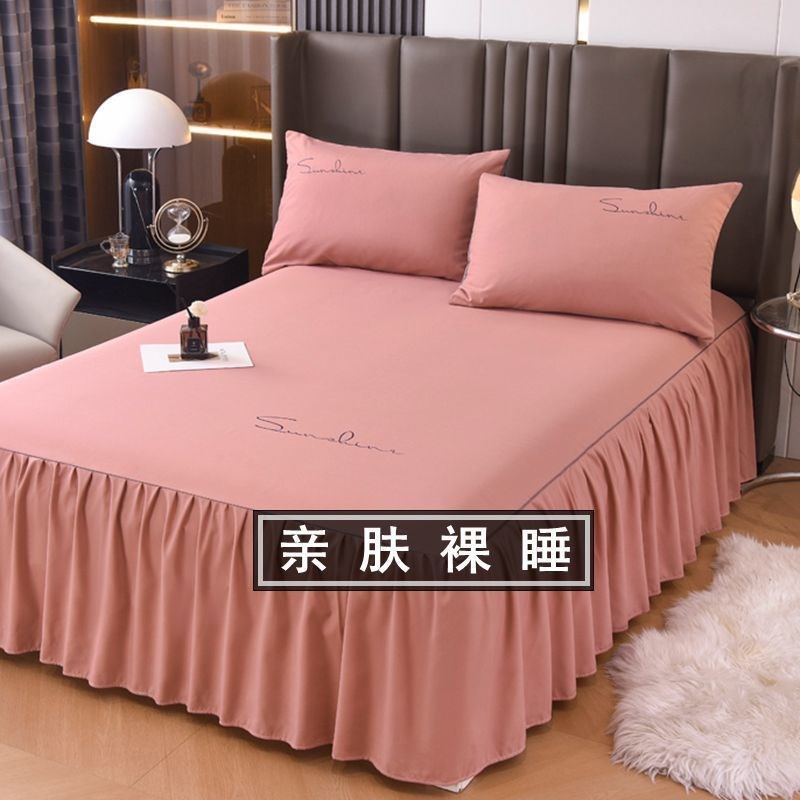 红色中式婚庆床裙单件床罩四件套床套床笠裙式床单防滑四季适用