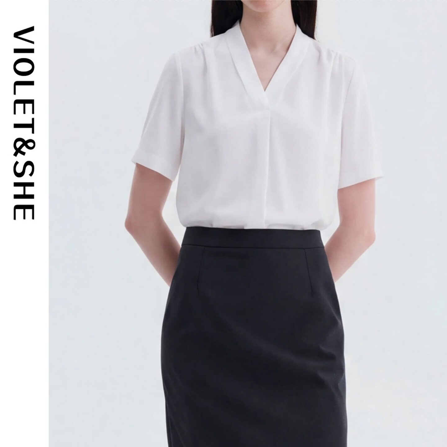 法式V领雪纺显瘦短袖衬衫女夏