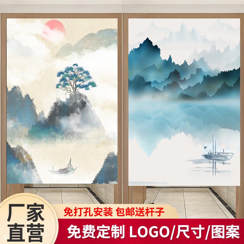 山水款式隔断帘家用卧室厨房挂帘试衣间厕所长短款布艺帘现货