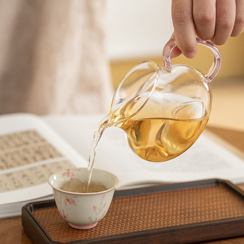 新款宇象透明玻璃公道杯带把耐高