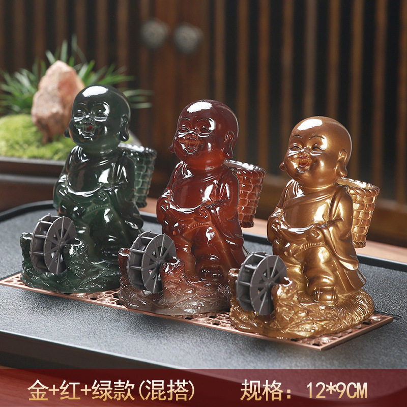 新款 创意精品家居变色茶宠摆件喷水小和尚茶玩小男孩茶道配件茶