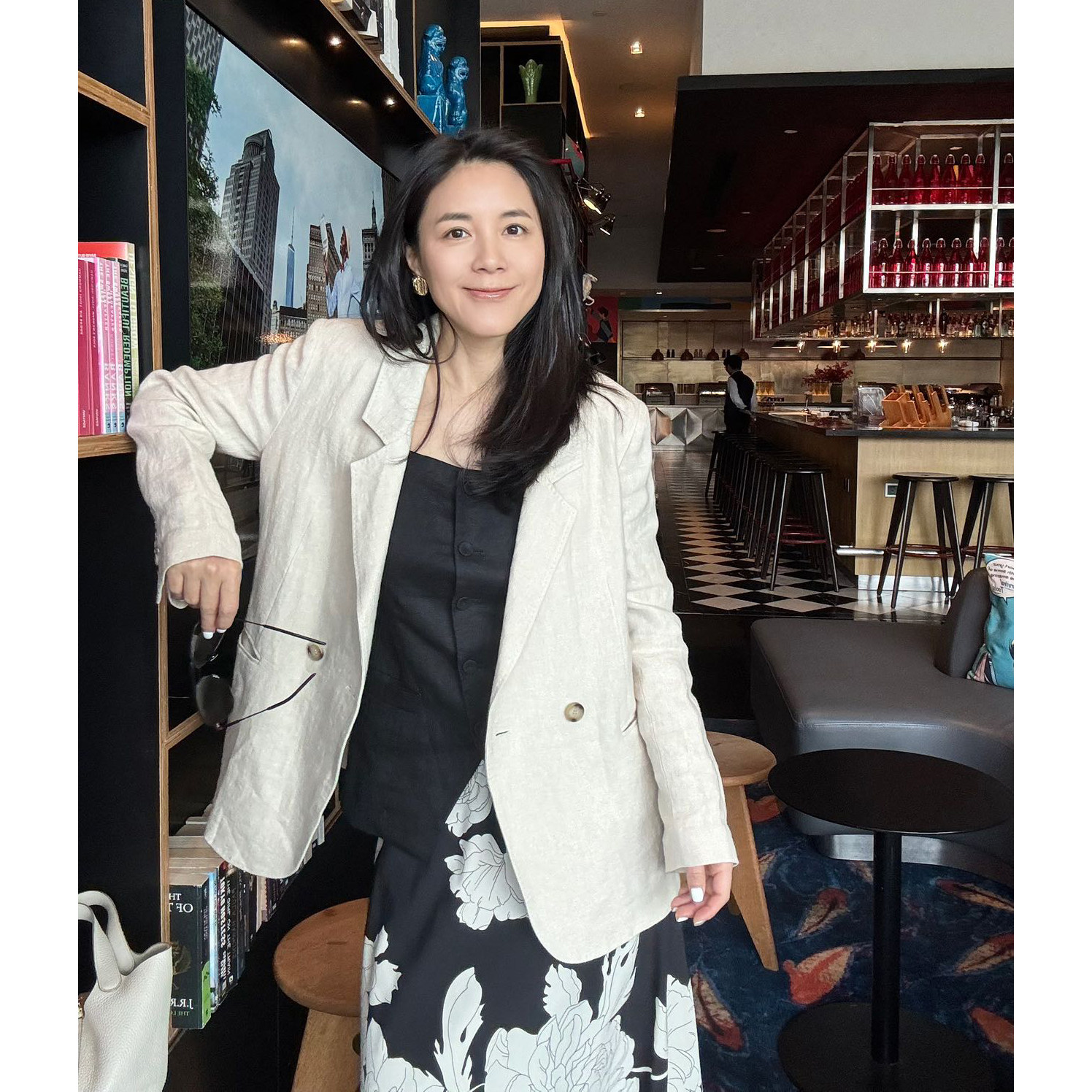 TANGTOWN自制手工拱针戗驳领时髦老钱廓形亚麻西装外套女