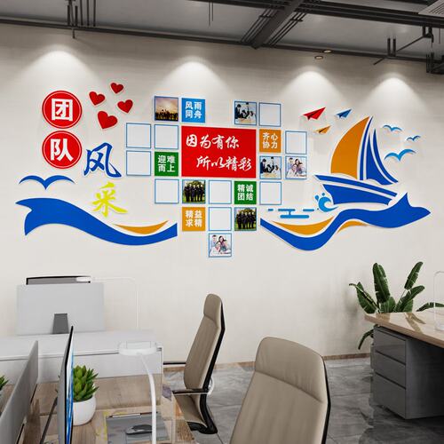 企业文化照片墙装饰公司团队员工风采形象荣誉展示办公室励志标语