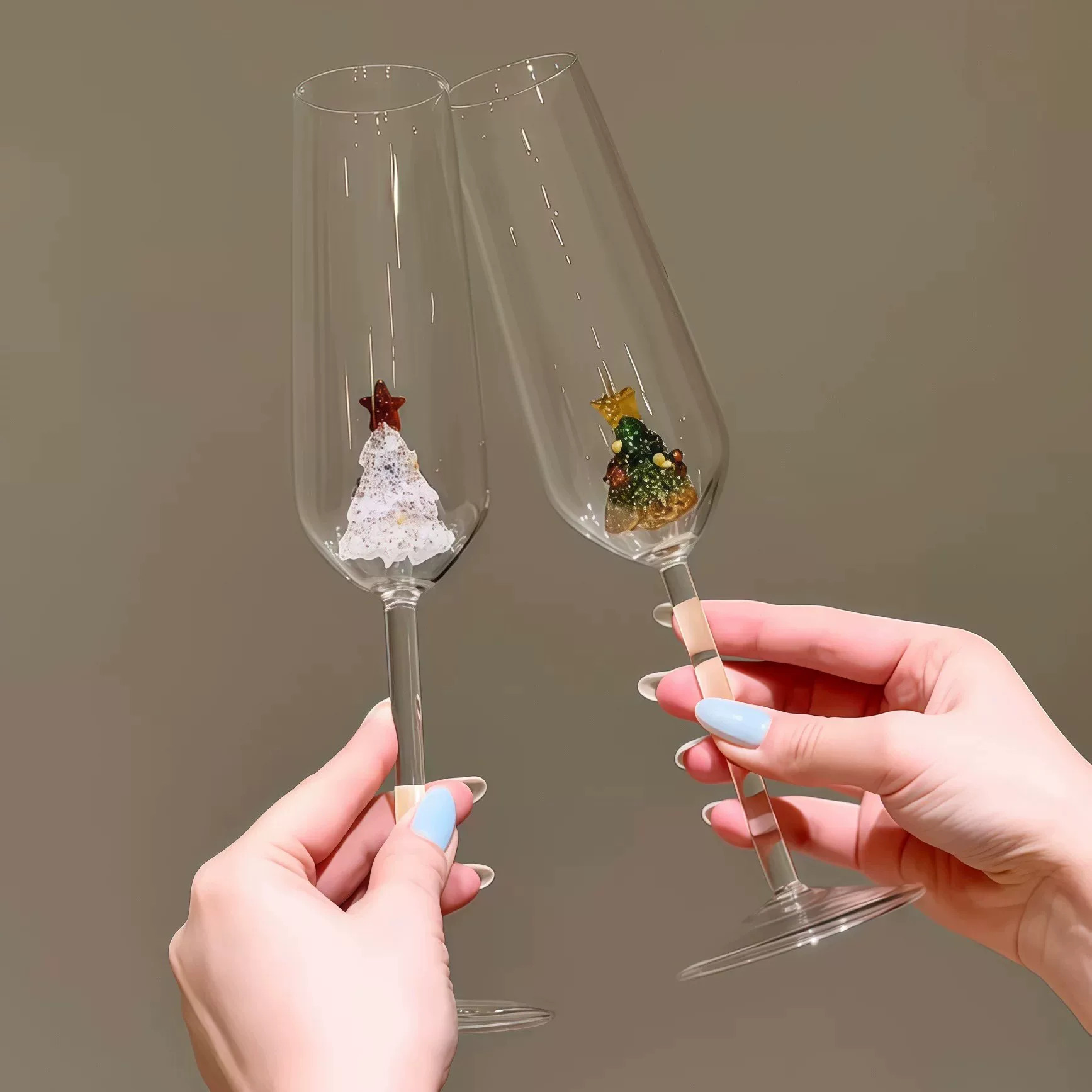 圣诞树高脚杯玻璃香槟杯立体精致洋酒杯圣诞节装饰品红酒杯高级感