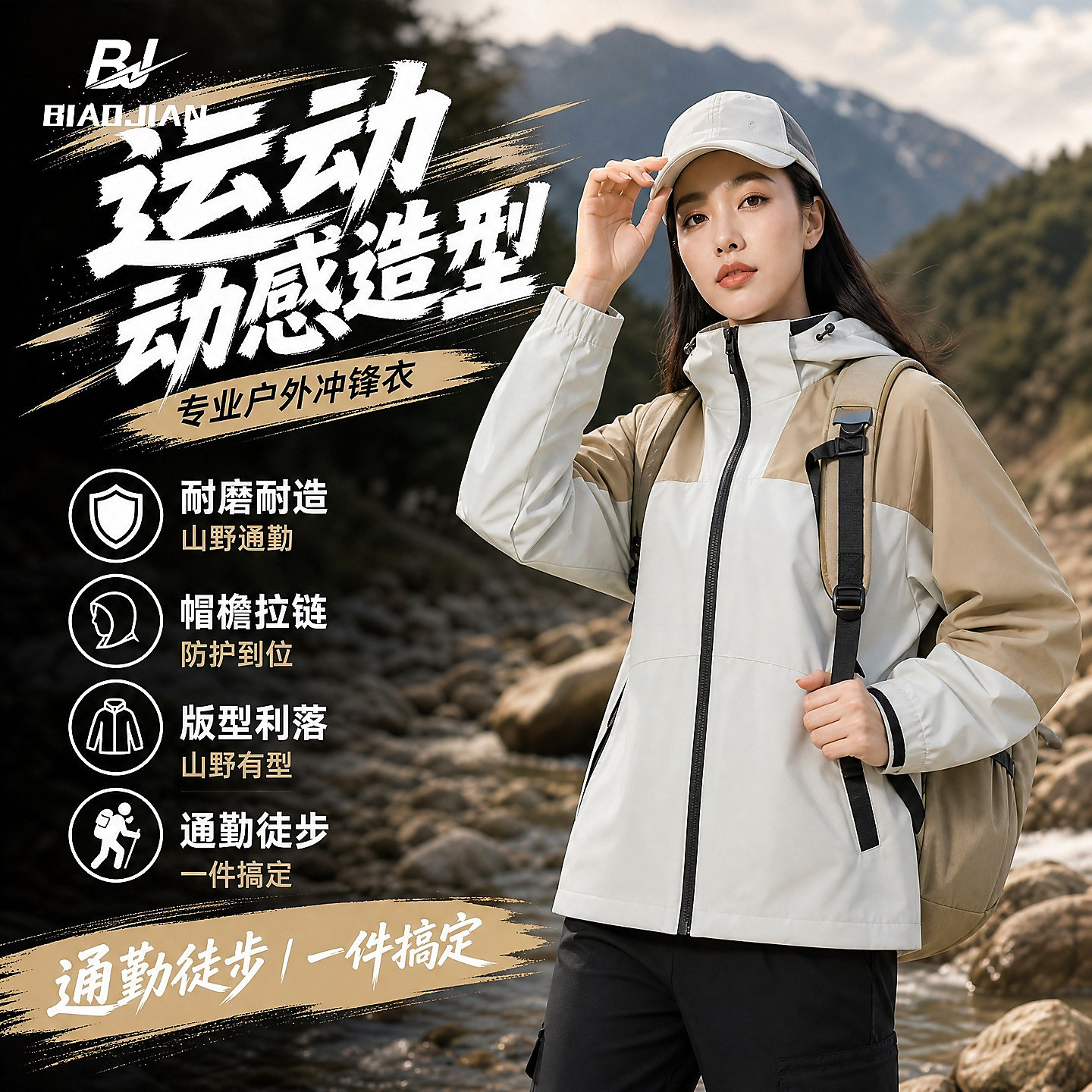 防风防水耐磨连帽徒步冲锋衣