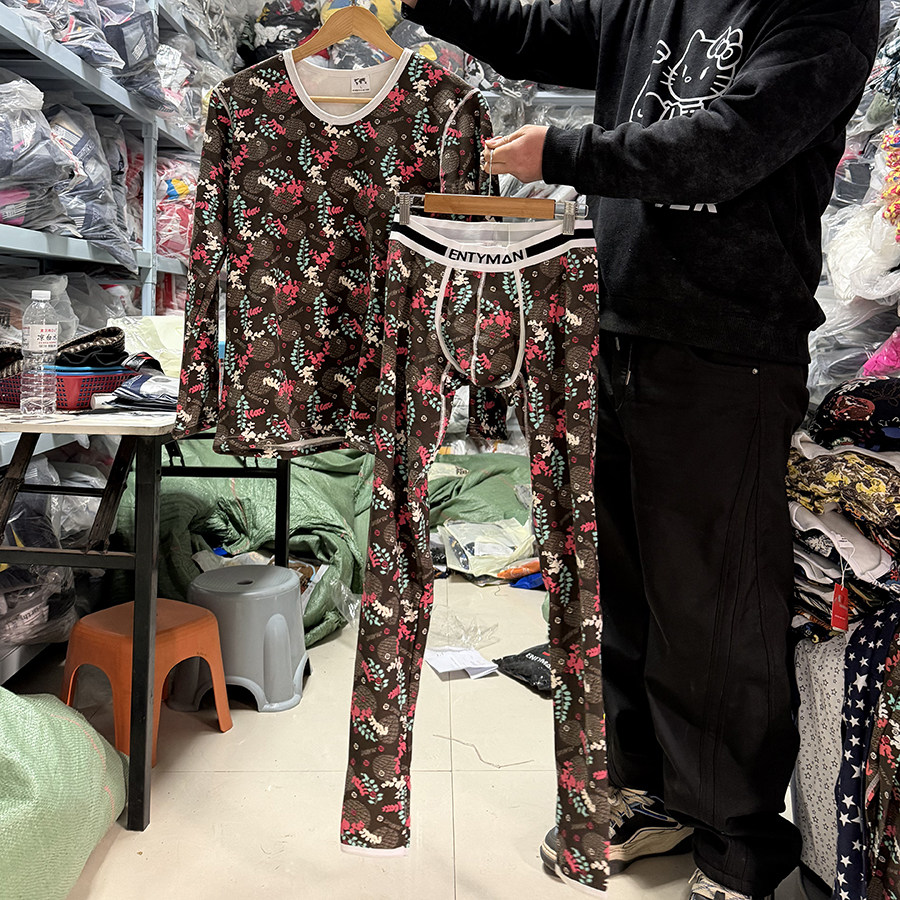 冬季加绒加厚男士保暖内衣圆领上衣加低腰裤子紧身保暖打底衣青年