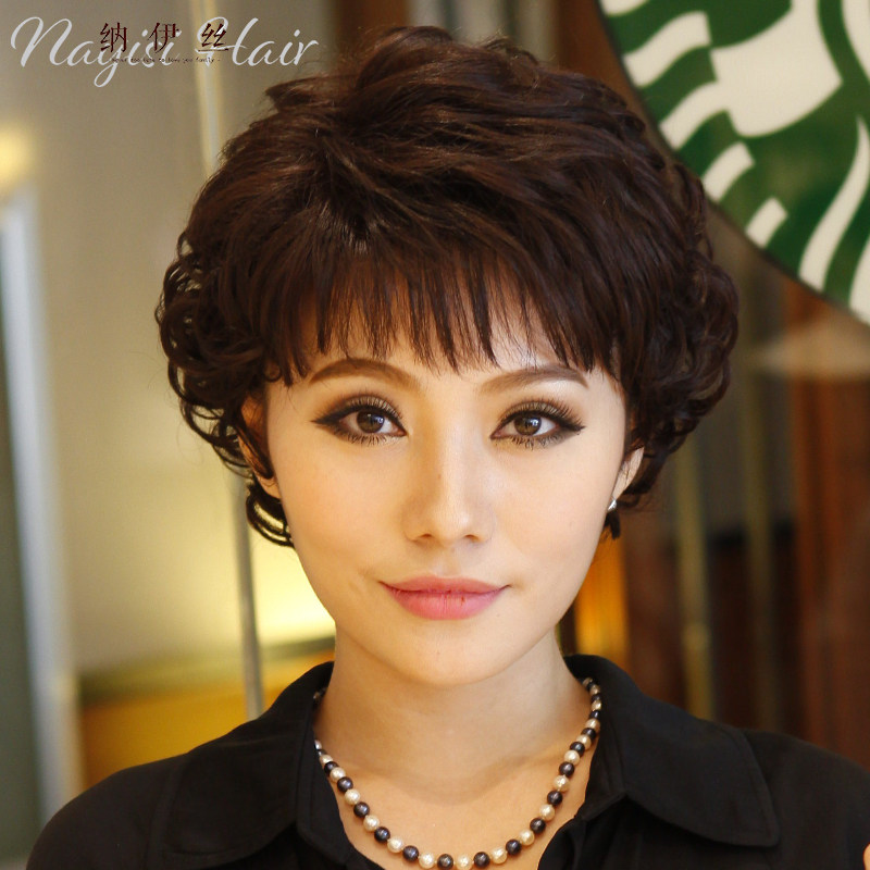 假发女短发短卷发中老年气质真人发丝送妈妈真发蓬松自然假发套款
