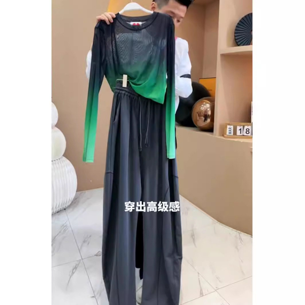 小个子茶系穿搭一整套网红减龄干练气质阔腿裤子两件套装女装夏季