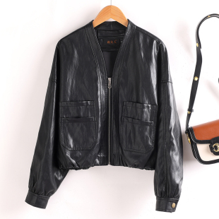 海宁真皮皮衣女短款 小个子机车皮夹克外套 绵羊皮宽松2025春秋新款