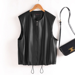 背心外套 坎肩宽松显瘦绵羊皮圆领无袖 2025秋冬新款 真皮马甲女短款