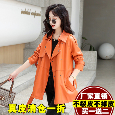 海宁真皮皮衣女中长款2025新款秋冬韩版宽松机车皮风衣绵羊皮外套