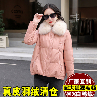 皮衣外套女2025新款冬海宁真皮羽绒服小个子绵羊皮大毛领皮草短款