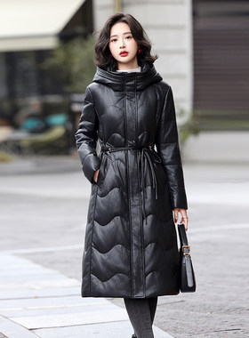 海宁真皮羽绒服女中长2026新款冬季白鸭绒绵羊皮大码加厚皮衣外套