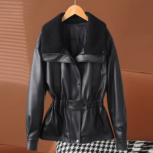 真皮羽绒服女中长款2025新款冬季绵羊皮收腰显瘦加绒加厚皮衣外套
