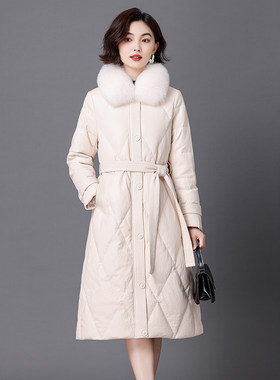 真皮羽绒服女中长款皮衣大衣外套