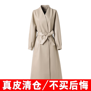 真皮皮衣女中长款 高端绵羊皮外套 系带收腰气质皮风衣2025秋冬新款