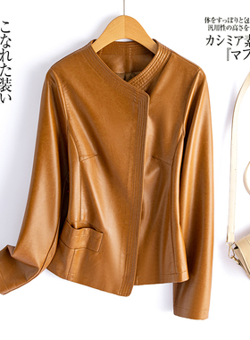 海宁真皮皮衣女短款修身显瘦2025新款春秋黑色机车绵羊皮夹克外套