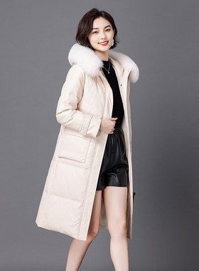 海宁真皮羽绒服女中长款2026冬季新款绵羊皮狐狸毛领皮衣皮草外套