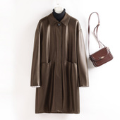 黑色真皮风衣 宽松中长款 绵羊皮皮衣外套女酷飒风2025新款 秋冬韩版