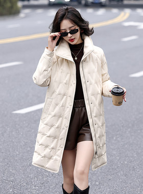 海宁真皮羽绒服女中长款2026冬新款绵羊皮加厚保暖白鸭绒皮草外套