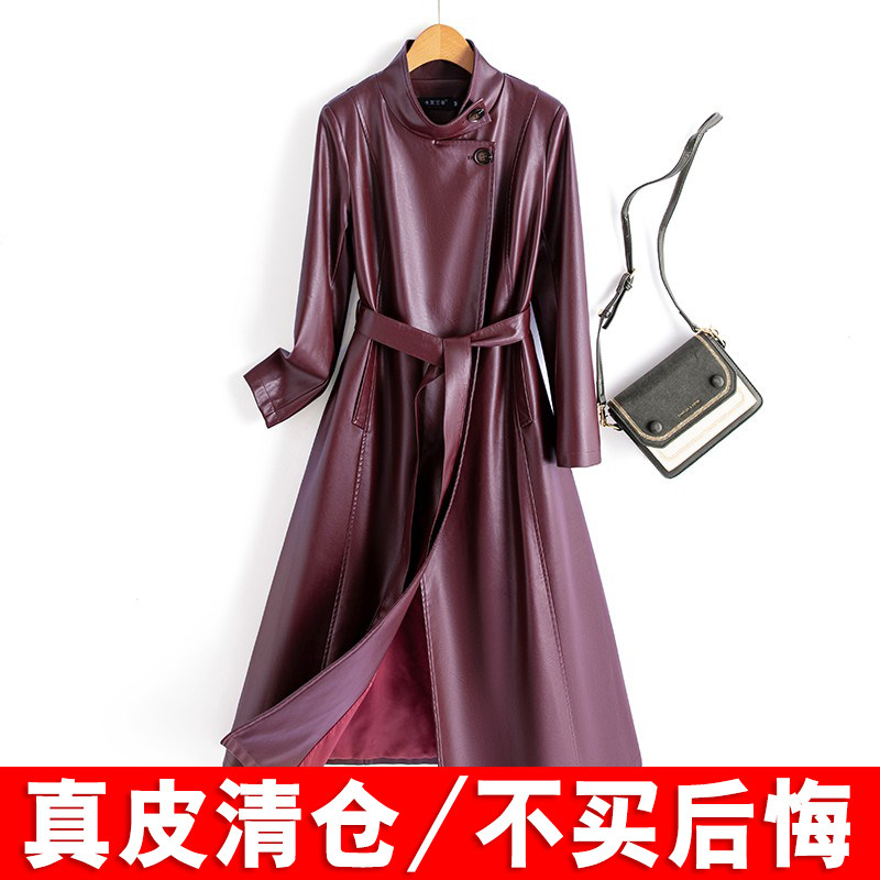 2025年秋冬新款真皮皮衣女中长款绵羊皮修身高端气质黑色风衣外套,女装/女士精品,皮衣,淘宝优惠券,粉丝福利购,淘宝优惠卷