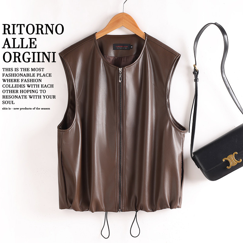 真皮马甲女短款2025春秋新款宽松显瘦无袖坎肩高级感绵羊皮背心潮