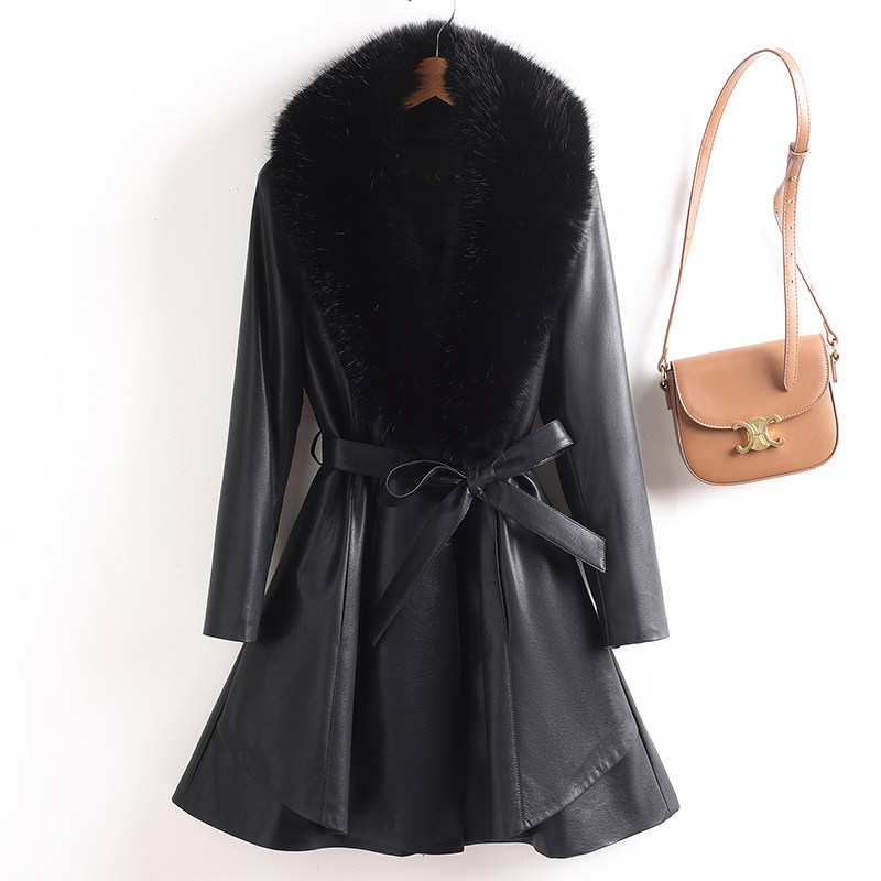 海宁真皮羽绒服女中长款绵羊皮2025新款冬小个子收腰系带皮草外套