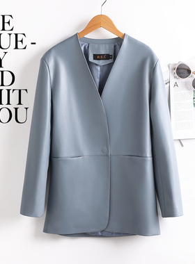 海宁真皮皮衣外套女短款2025新款黑色酷飒风小个子西装绵羊皮风衣