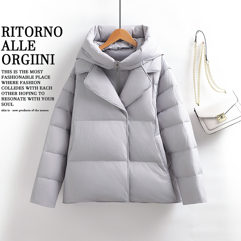羽绒服女短款2025新款冬季小个子时尚白鸭绒面包服保暖厚连帽外套