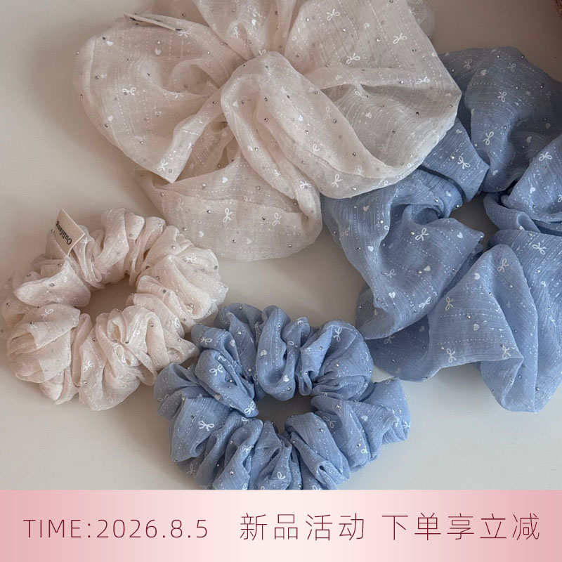 韩系爱心蝴蝶结缎面大肠发圈女可爱扎头绳布料头绳女生感发饰
