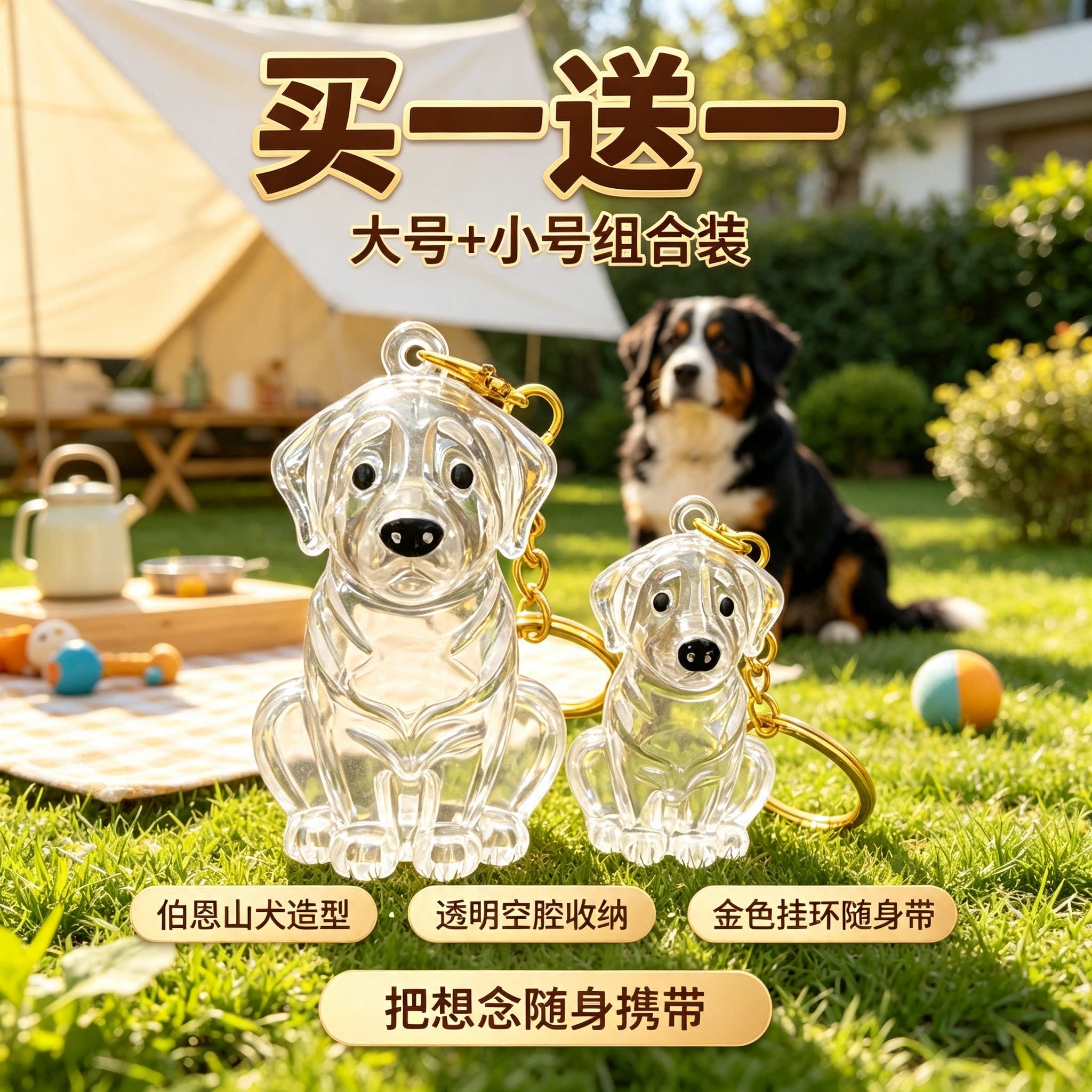 2026伯恩山犬毛发收纳挂件宠物毛孩子纪念钥匙扣可存狗毛随身吊坠