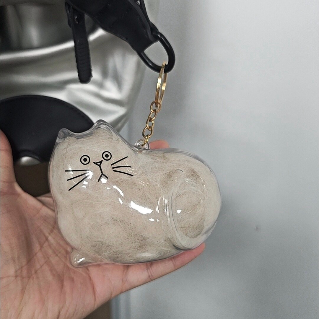 大号小胖猫猫咪毛发存放胶囊透明猫毛收纳盒吊饰纪念包钥匙扣图片
