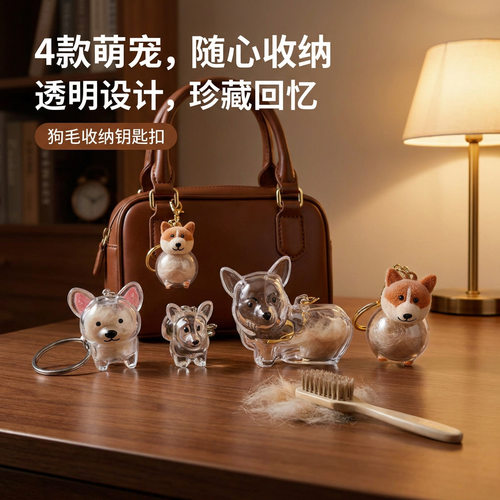 透明狗狗毛发纪念挂件 柯基金毛犬毛收集盒 DIY 自制包包钥匙扣