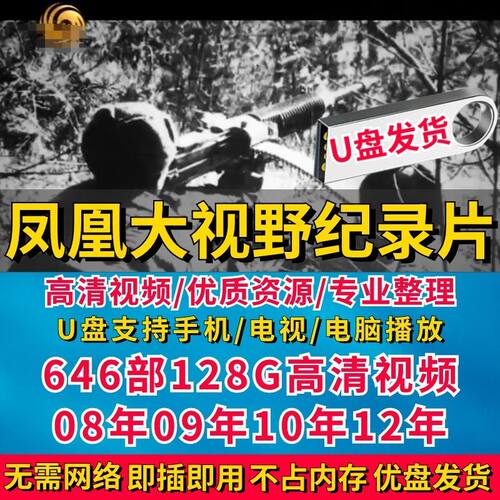 128G纪录片U盘凤凰卫视大视野大容量高清MP4视频手机电脑通用优盘