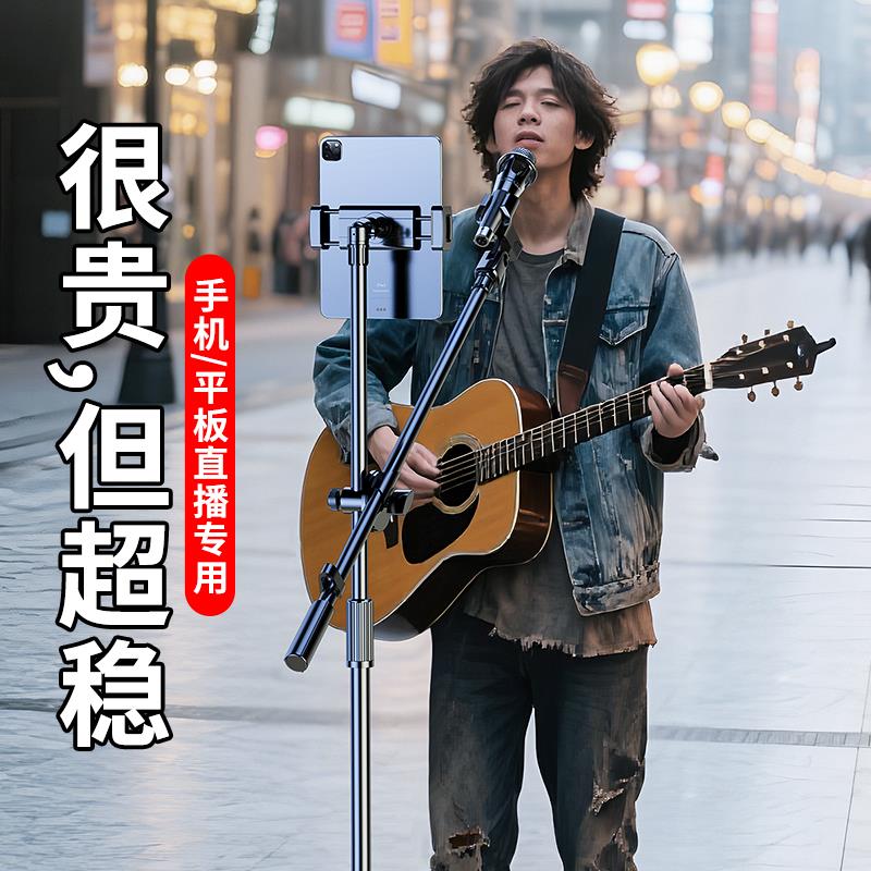 专业麦克风支架落地式直播话筒架一体KTV电容麦手机平板金属架子