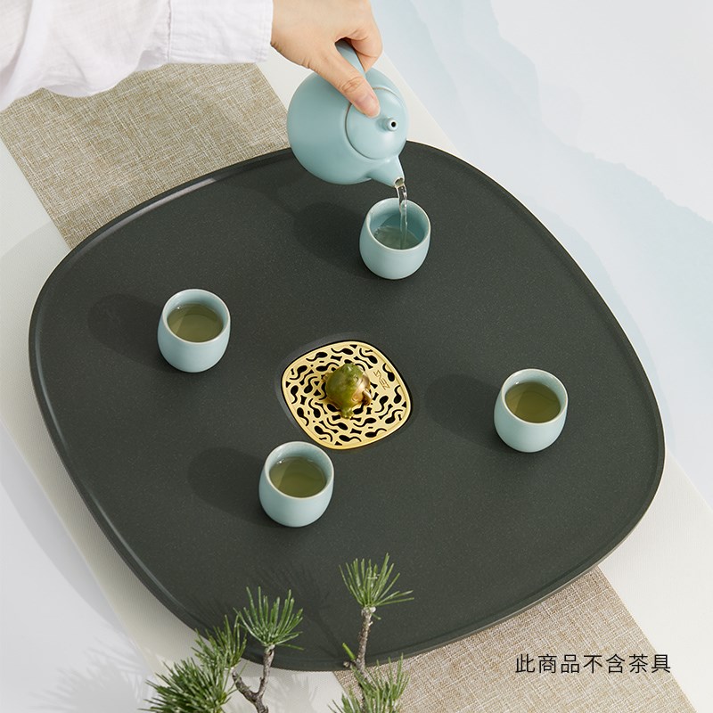 ZENS哲品排水式茶盘功夫泡茶台仿乌金石轻奢茶海沥水盘新中式家用