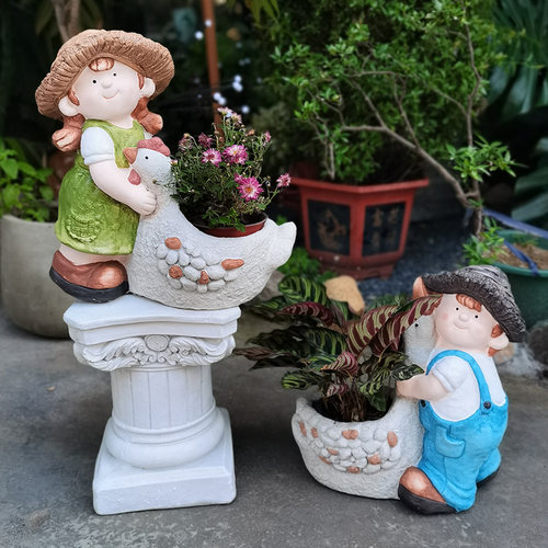 花园庭院装饰品卡通娃娃摆件幼儿园造景布置户外人物小孩动物花盆