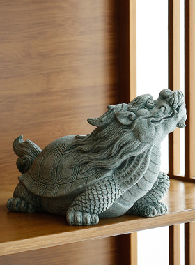 青砂石招财瑞兽龙龟家居客厅博古架摆件创意鱼缸玄武沉水造景摆设