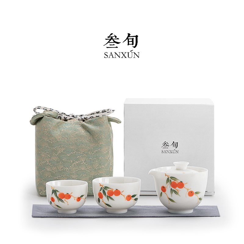 叁旬釉下彩手绘快客杯便携式旅行泡茶具户外一壶两杯单人茶杯套装图片