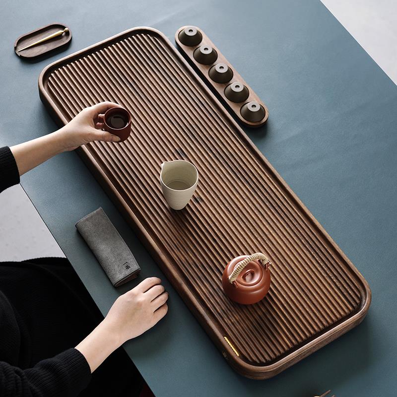 悟土胡桃木茶盘排水家用复古轻奢功夫茶具简约日式茶海简易茶台