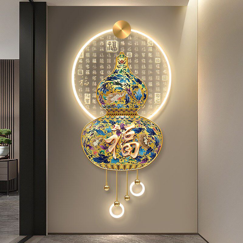 百福图入户玄关装饰画新中式葫芦走廊尽头壁挂画高级感福字吊灯画