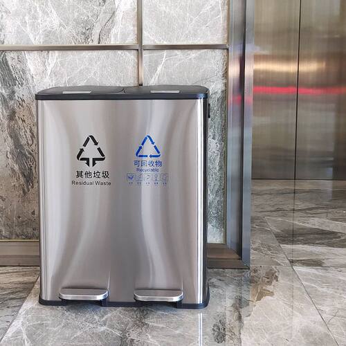 商用不锈钢分类垃圾桶家用厨房干湿分离脚踏客厅大容量双桶带盖号
