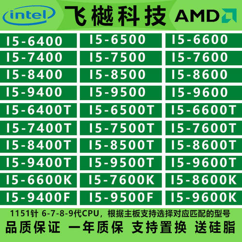 I5 6400 6500 6600 7400 7500 7600 8400 8500 8600K 9400F 9500T