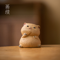 画续宜兴手工紫砂小猫茶宠小摆件精品可养高档可爱桌面创意茶玩
