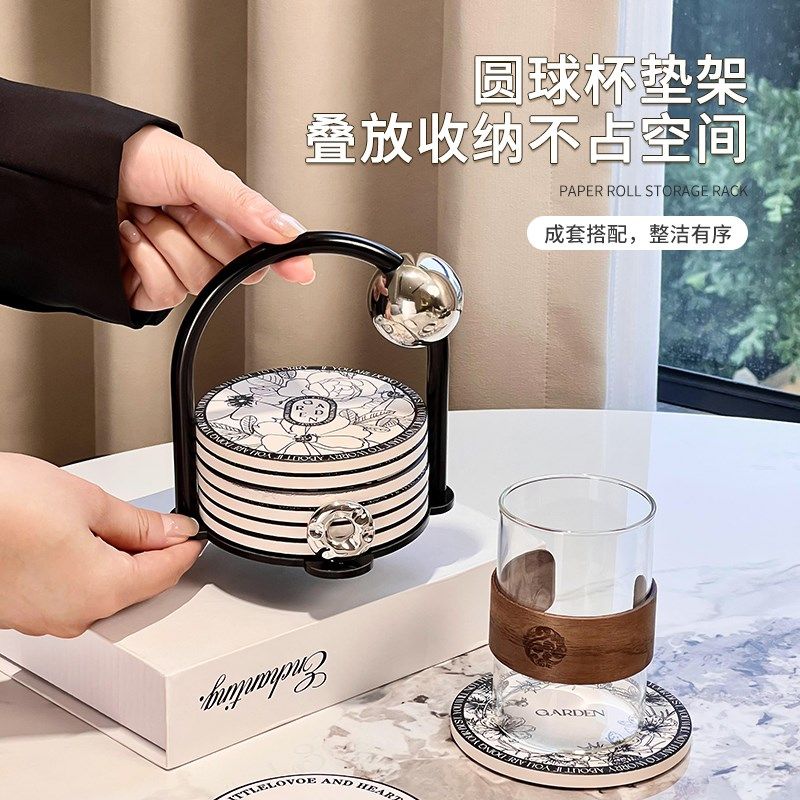 尊慕斯圆球杯垫架中古风餐桌办公室陶瓷耐高温茶杯咖啡杯吸水杯垫